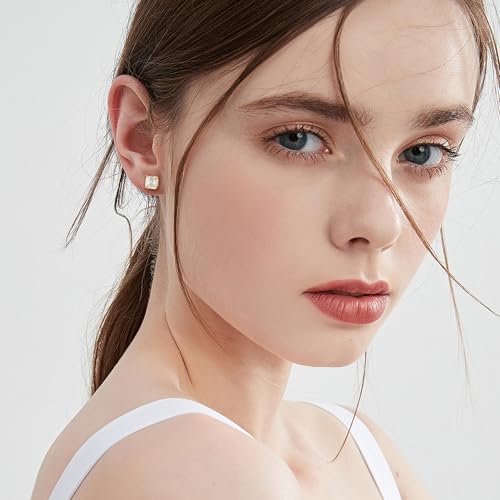 Moissanite Stud Earrings for Women 14K Gold Plated Sterling Silver Stud Earrings 6mm 2ct Asscher Cut D Color VVS1 Moissanite Stud Earrings Lab Created Diamond Earring Studs3