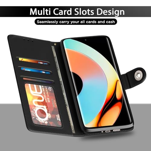 Image of Pikkme Flip Cover Leather Finish | Inside TPU with Card Pockets | Wallet Stand and Shock Proof | Complete Protection Button Flip Case for Realme 10 Pro Plus 5G (Black)