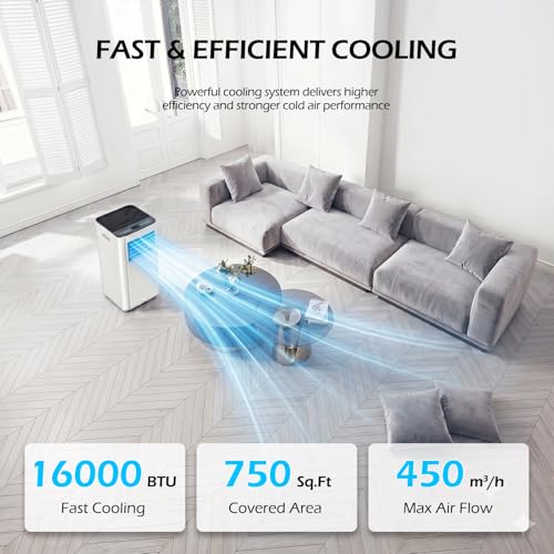 Image of 16000 BTU Portable Air Conditioners with WiFi APP, 5-in-1 Portable AC Unit for Large Room up to 750 Sq.Ft with Fast Cooling, Dehumidifier, Fan, Quiet 40dB Sleep Mode, 24H Timer for Home, Office