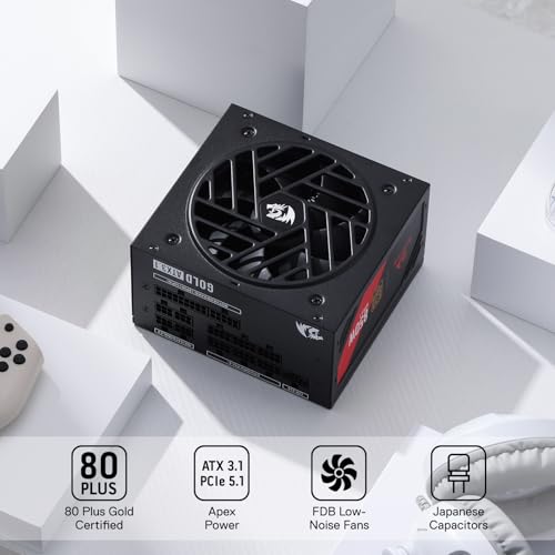 Image of Redragon RGMS-850W PRO 80+ Gold 850 Watt Power Supply w /Upgraded ATX 3.1 & PCIe 5.1 Fully Modular, Compact 150mm Size, Smart ECO Low Noise Fan, 100% Japanese Capacitors, Full Mod Cables