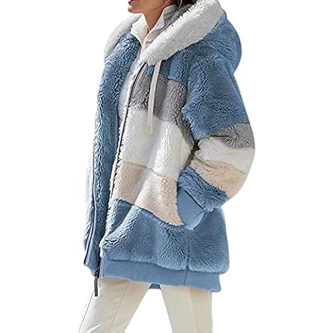 Tekaopuer Womens Teddy Fleece Hoodies, Loose Plush Multicolor Fluffy Jacket, Autumn Winter Hoody Coat Jacket Witn Zip Pocket (Blue,M) Cover