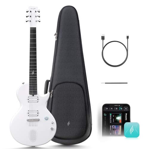 Enya Electric Guitar Nova Go Sonic Smart Electric Carbon Fiber Guitarra with 10W Wireless Speaker, Onboard Presets, All-in-One Portable Rig for Street Performers & Home Studios, White