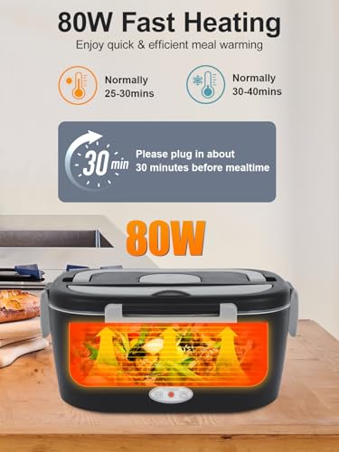 image for SOHIDA Heated Lunch Box, 80W Electric Lunch Box with Dual-compartment 