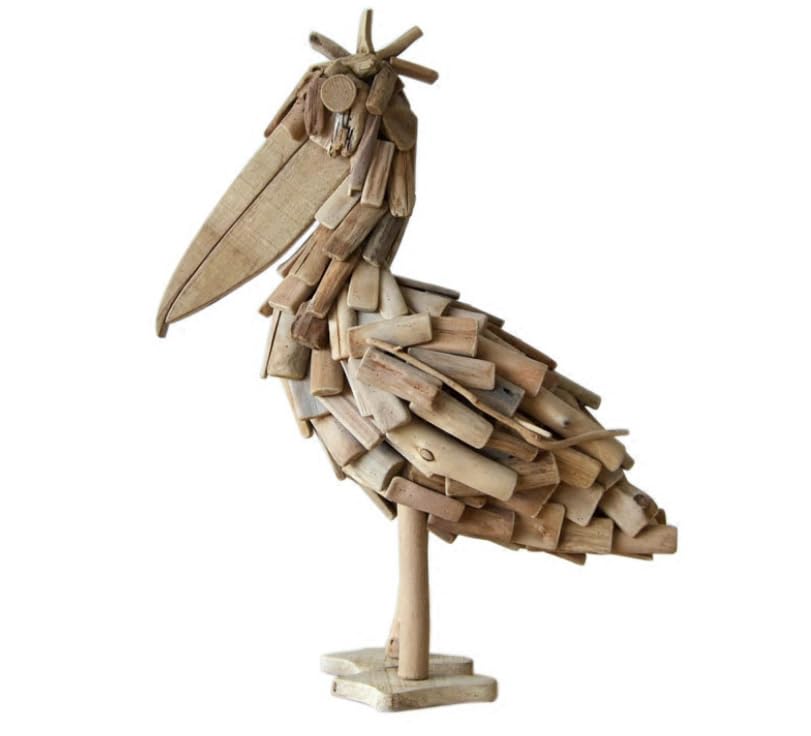 YOUUGIOR Driftwood Pelican Bird Sculpture, Natural Wood Color, 15INCH Handcrafted Decorative Statue