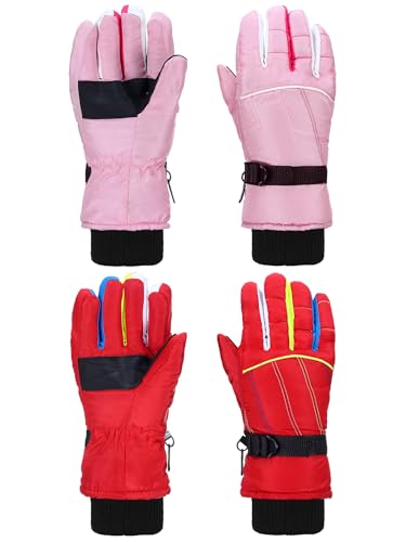 Image of SATINIOR 2 Pairs Kids Waterproof Winter Snow Gloves Ski Gloves for Boy Girl Outdoor Warm Thickening Snowboard