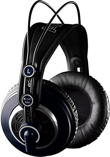 AKG K240 MKII Professioneller halboffener Over-Ear-Studiokopfhörer, selbstjustierender Kopfbügel, Hochleistungsdesign, 3mm und 1/4'-Adapter - Schwarz und Blau