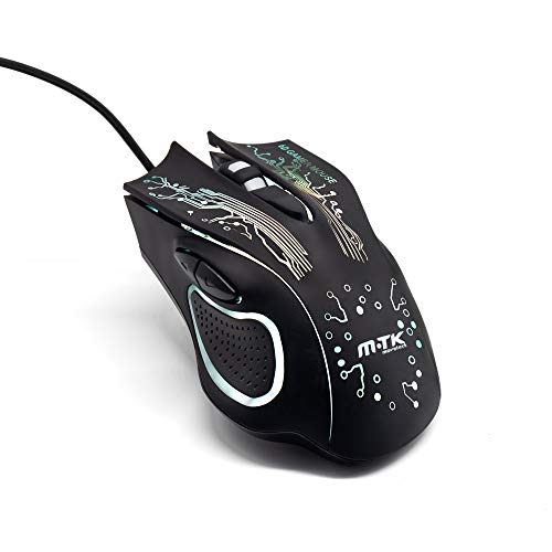 M-T-K,Souris de jeu filaire Optique 6D Souris de jeu à plusieurs couleurs de voyants Commande à 7 touches Réponse rapide Haute vitesse USB 2.0 Port avec 4 réglages DPI, Compatibilité Win Mac noir