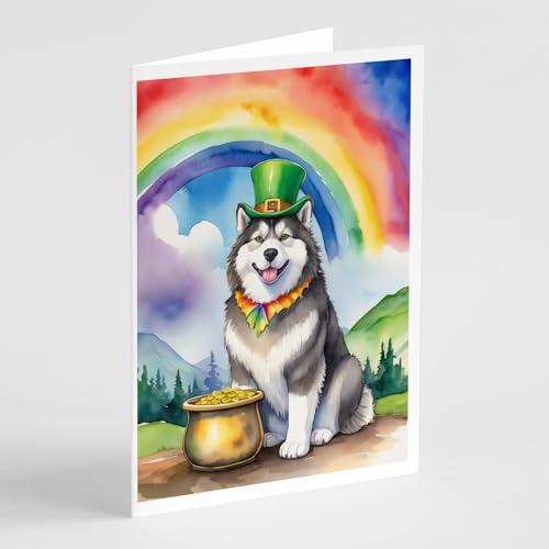 Caroline's Treasures DAC5470GCA7P Alaskan Malamute St Patrick's Day Greeting Cards Pack of 8 Blank Cards with Envelopes Whimsical A7 Size 5x7 Blank Note Cards