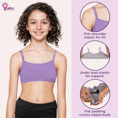 Image of ADIRA | Beginners Bra for Girls 13-14 Years | Flat Padding for Nipple Coverage | Comfortable Strecthy Cotton | Comfy-Breathable Beginners Bra & Super Soft Material | Pack of 3