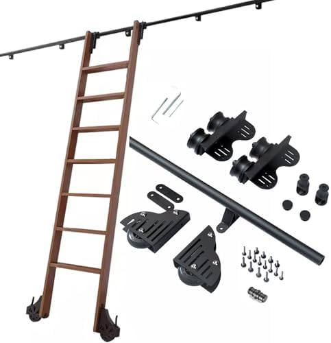 Telescopic Rolling Ladder Hardware Set - Black Sliding Rail Kit for Home/Indoor/Loft Use, 19.7ft Movable Track with Brakes & Wheels (Ladders Not Included)