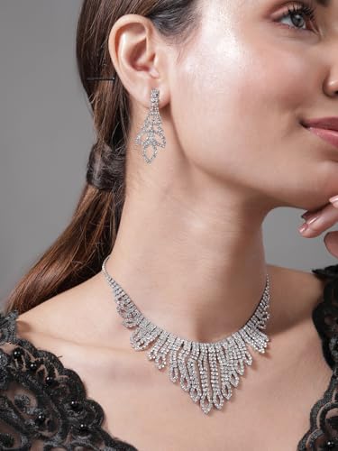 Image of Rubans Necklace Set Stylish American Diamond Zirconia Trendy Jewellery Gift for Women & Girls