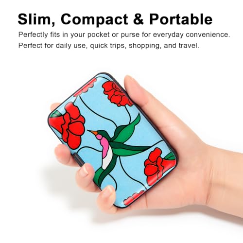 Image of Credit Card Holder Small RFID Blocking Wallet Business Metal Slim Mini Aluminum Hard Case for Women Men Gift, Bird Flower, small