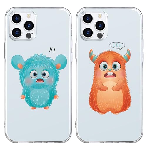 Yimctoie 2 Piezas Kawaii Transparente Funda para iPhone 14 iPhone 13 6,1',Lindo Cartoon Anime Monstruo Patrón Diseño Cover,Carcasa con Proteger Suave TPU Bumper Antigolpes Anti-Arañazos Case,Cartoon
