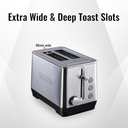 Image of Sujata 900 W Pop-up 2 Slice Stainless Steel PT11 Toaster | 7 Heating Modes | Cool Touch | Reheat and Defrost Function | High Lift Toast | Extra Wide Toast Slot