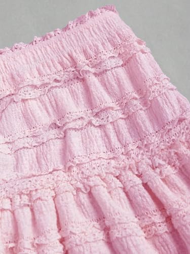 Skirts for Women, Solid Color Ruffle Trim Double Hem Skirt Casual Mini Short4