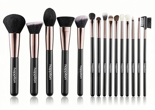 Image of HAPPITON 15PCS Professional Makeup Brush Set-Synthetic Soft Bristles for Foundation, Concealer, Eyeshadow, Blending Face & Eye Brush Kit (No Bag)
