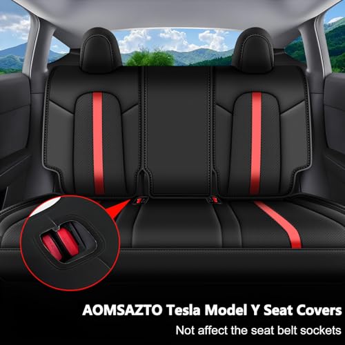 AOMSAZTO Car Seat Cover Fit for Tesla Model Y 2020 2024 - Half Surrounded Customized Seat Covers(Black with Red Stripe) - Image 4
