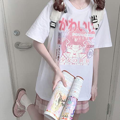 Pastel Goth Japanese Fashion Kawaii Clothes Soft Cotton Comic Print Girl's World T-Shirt4