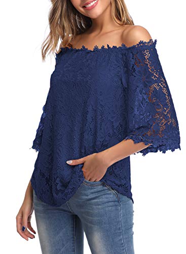 Image of MIHOLL Women's Lace Off Shoulder Tops Casual Loose Blouse Shirts