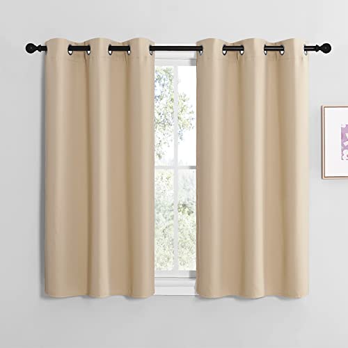 Image of NICETOWN Blackout Curtain Panels for Bedroom, Biacotti Beige, 2 Panels, W29 x L20-inch, Thermal Insulated Grommet Top Blackout Draperies and Drapes for Basement