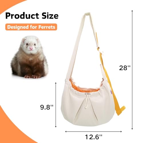 ferret sling carrier - pet carrying bag with adjustable strap hands free shoulder bag crossbody travel slings soft small animal bonding pouch front backpack for ferret rabbit puppy kitten beige