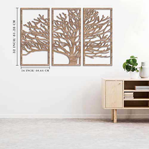 Bincue 3 Panel Rustic Wood Wall Art Tree Of Life Boho Decor With 3D Hollow Craft Art For Kitchen & Bathroom & Living Room #TOP6
