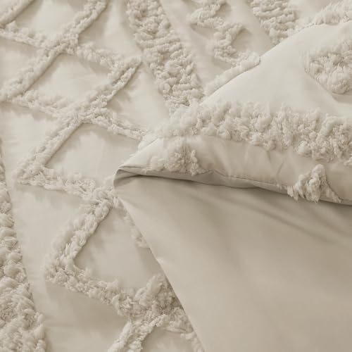 Image of Twin XL Comforter Set- 5 Pieces Tufted Bed in a Bag Twin Bedding Sets | All Season Shabby Chic Boho Bedding with Comforter, Sheets & Pillowcases, Beige