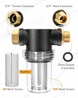 Twinkle Star Hose Filter Attachment Line Water Hose Filter with 100 Mesh and 40 Mesh Screen, 2Pcs O-Ring, Garden Hose Filter Pressure Washer Inlet for RV Camping Car Wash Water Hose