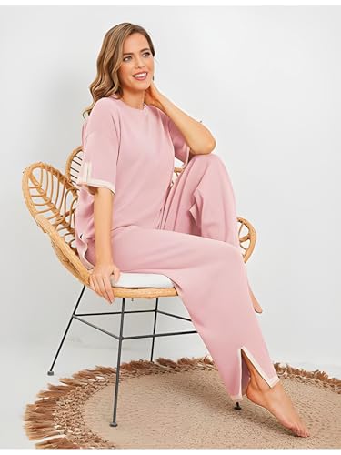 Image of TYSORT Women Casual Summer co ords Set Track Suit Oversized Top Baggy Pant,Top and Pajama Set
