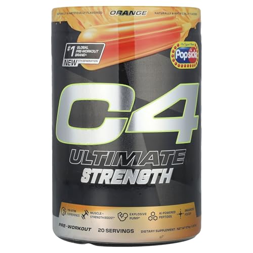Image of Cellucor C4 Ultimate Strength Pre Workout Powder - Tri-Stim Experience 300mg Caffeine+TeaCrine+Dynamine - Creatine & Beta-Alanine - Energy Supplement for Men & Women - Orange Popsicle, 20 Servings