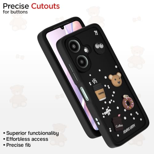 Image of Bintage Cute Fun Taddy Cartoon 3D Ball Milk Donut Coffee Cup Silicone Case Full Body & Camera Protection Back Cover Compatible for Mi Poco M6 5G - Black