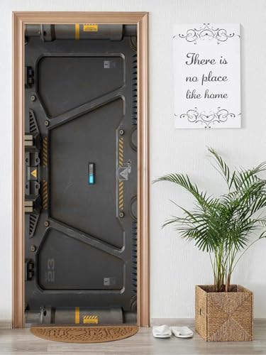artfanke 3D Sci-fi Door with Keypad Door Sticker 33.5'x84.6' - Peel and Stick Wall Murals Decal Wallpaper Self-Adhesive for Home Decor (2 Sheets/Set)