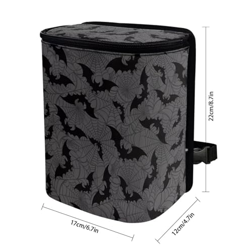 Image of Talayituse Bat Spider Web Print Car Trash Can with Adjustable Straps, Car Trash Bag Bin Halloween Decoration Car Garbage Bag Multipurpose Storage Box for Vehicle Travel Camping Picnicing