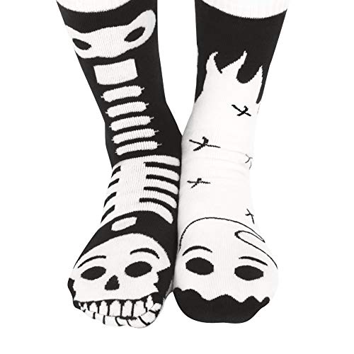 Ghost & Skeleton Glow-In-The-Dark Halloween Collectible Mismatched Kids Socks (Ages 9-12)