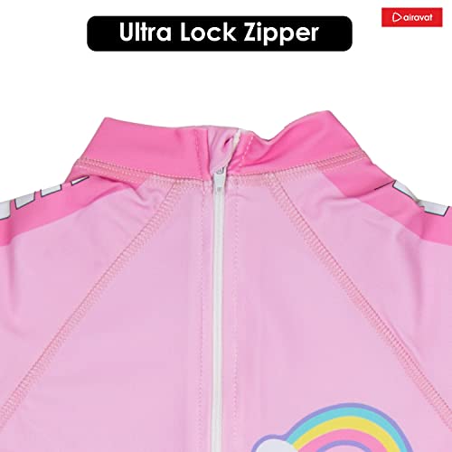 Image of AIRAVAT Girl's Swimsuit Set, Swimming Costume, Swim Costume, 1513 Unicorn Girls Bathing Suit Swimwear, Half Sleeve 1 Piece Swimming Wear for Girls