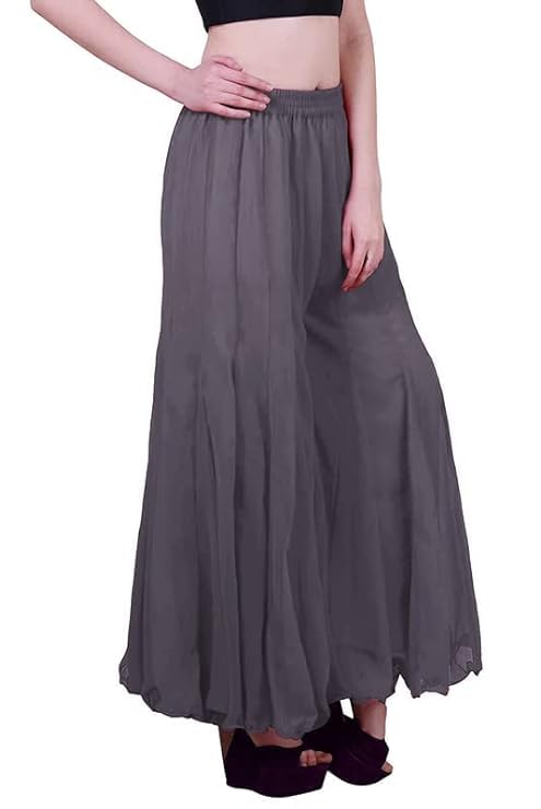 Image of Kvish Regular Loose Fit Solid Colour Georgette Flared Sharara Palazzo for Women