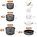 Odoland 15pcs Camping Cookware Non-Stick Lightweight Camping Pots and Pans Set with Plastic Plates Bowls Soup Spoon for Camping, Backpacking, Outdoor Cooking and Picnic