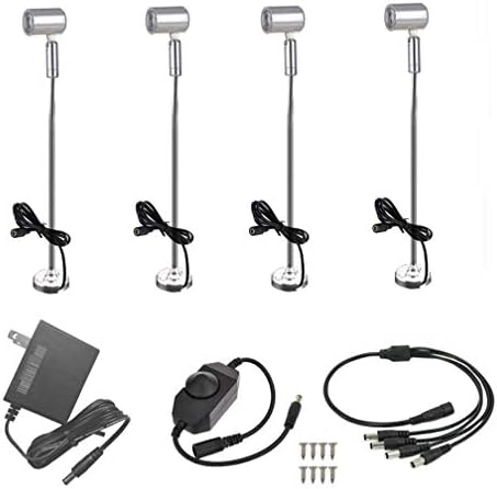 Xking 4-Pack Dimmable LED 1.5W Mini Spotlights Pole Jewelry Showcase Display Lighting Fixture Surface Mount with online PWM Dimmer (Base B, 16.1", Cool White(6000K))