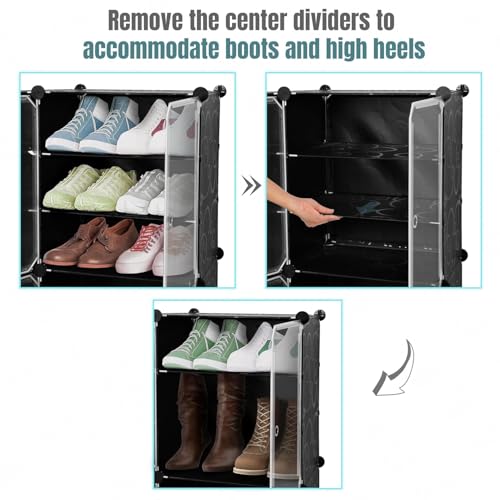 Image of ABOUT SPACE Plastic Shoe Rack Organizer-12 Layer Shoe Stand with Hanger&Door for Home-DIY 24 Pair Portable,Expandable 4 Cube Shoe for Boots,Heels,Slipper for Women,Men,Outdoor (Black)
