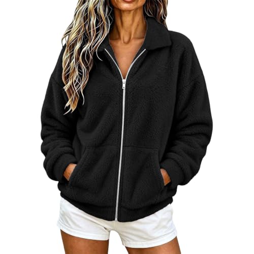 Fleece Jacket Women Collared Teddy Sherpa Coat Fall Winter Warm Outerwear - image 1