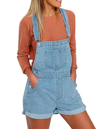 Utyful Womens Adjustable Straps Denim Bib Overalls Shorts Roll Cuff Shortalls Light Blue Size S