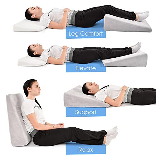 Bed Wedge Pillow Cooling Memory Foam Top – Elevated Support Cushion For Back & Neck Pain, Acid Reflux, Heartburn, Allergies & Snoring – Includes A Extra Ultra Soft White Washable Cover – 8 Inch Wedge #TOP5