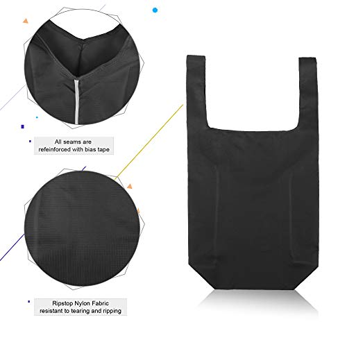 Tote-Bags-Gift-Bags-for-Grocery-Shopping-Reusable-5-Black-Bags-Machine-Washable-Foldable-Ripstop-Totes-with-Pouch-50LBS