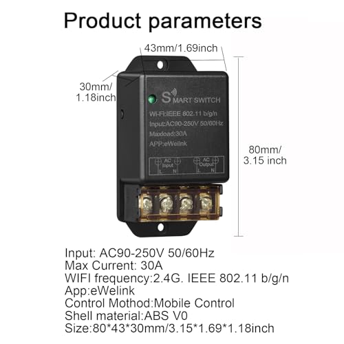 Otcboimo 30A Hight Power WiFi Wireless Smart Switch, DIY Module for Smart Home Automation, ewelink APP Remote Control, Timer, Compatible with Alexa & Google Home - Thumbnail 3