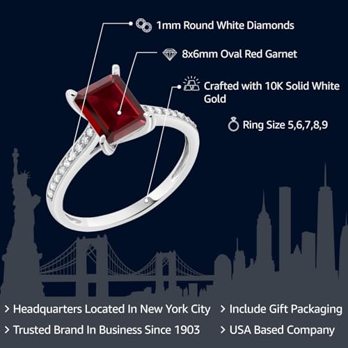 Gem Stone King 10K White Gold Emerald Cut 8X6MM Gemstone Birthstone and White Diamond Engagement Ring | Wedding Anniversary Promise Gold Ring For Women | Available In Size 5-92