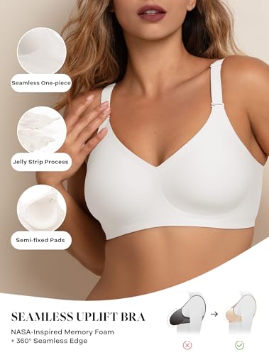 Image of Women V Neck Wireless Bra Full Coverage Comfort Jelly Strip Bras Supportive Seamless Bralette