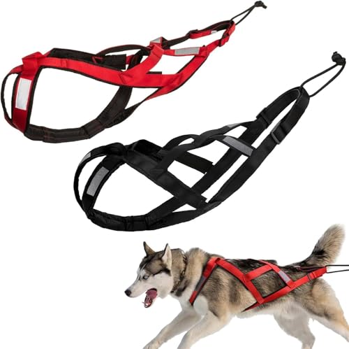 X Back Mushing Husky Pettorina per esercizi con slitta per cani, bikejoring, sci, canicross, scooter, slitta per cani da corsa di grandi dimensioni, nero e rosso, M-XL (rosso, M)