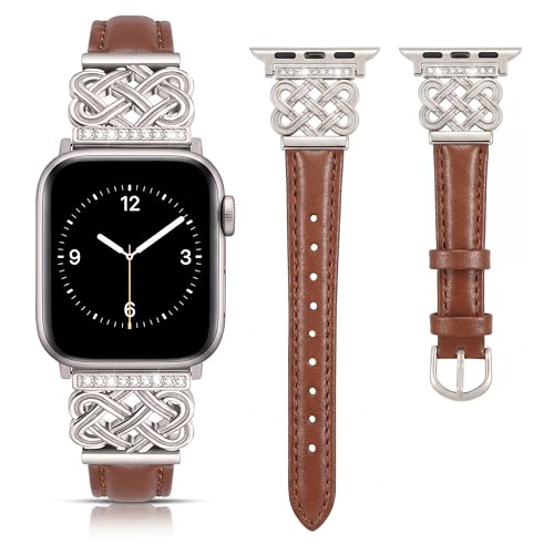 Image of Compatible with Apple Watch Bands Women 38 /40 /41 /42mm Dressy Slim Leather Strap with Designer Celtic Knot Interlock Buckle Bracelet for iWatch Series 11 10 9 8 7 6 5 4 SE 3 2 1