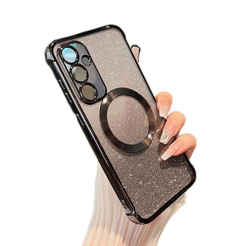 Coque magnétique pour téléphone A paillettes noires idée cadeau
