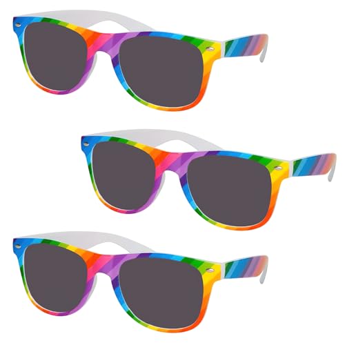 YLOIJO Rainbow Sunglasses Set 3 Pcs Classic Vintage 80s Style